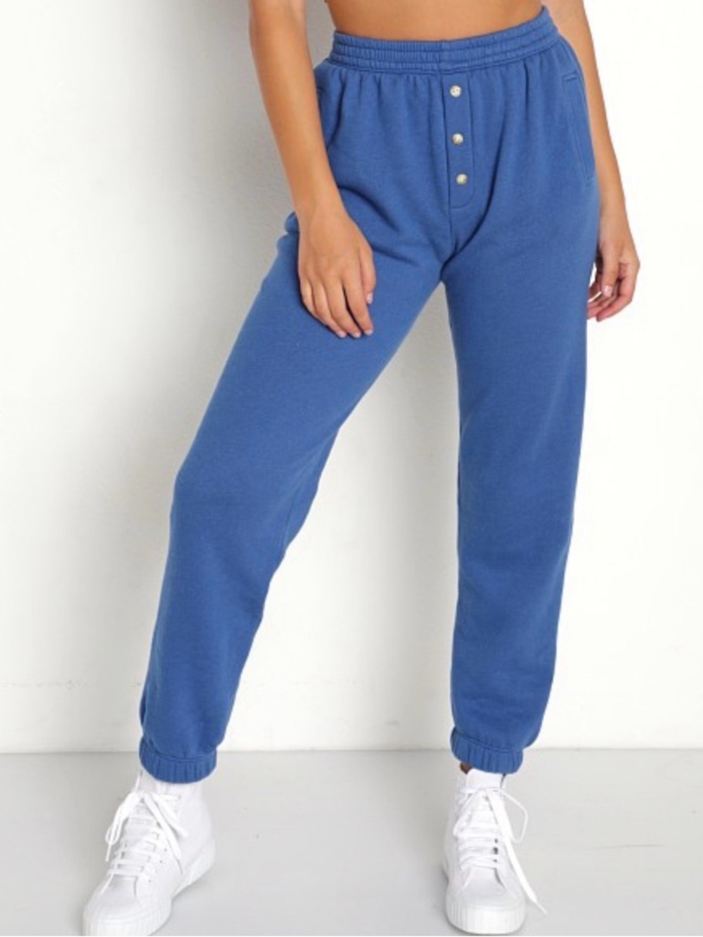 Donni Vintage Fleece Jogger Women’s Cozy Button-Front Joggers Blueberry Blue XS